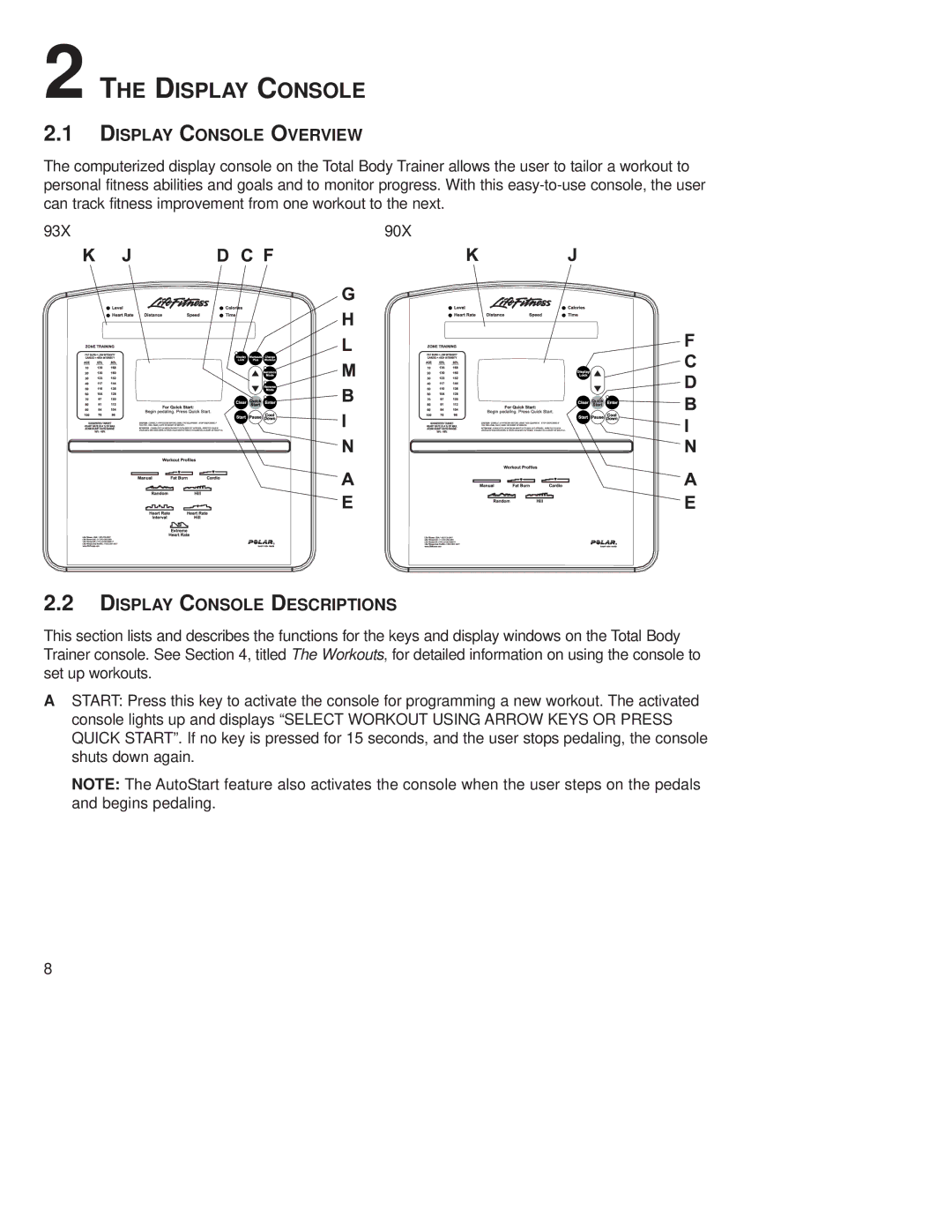 Life Fitness 93X operation manual Display Console Overview, Display Console Descriptions 