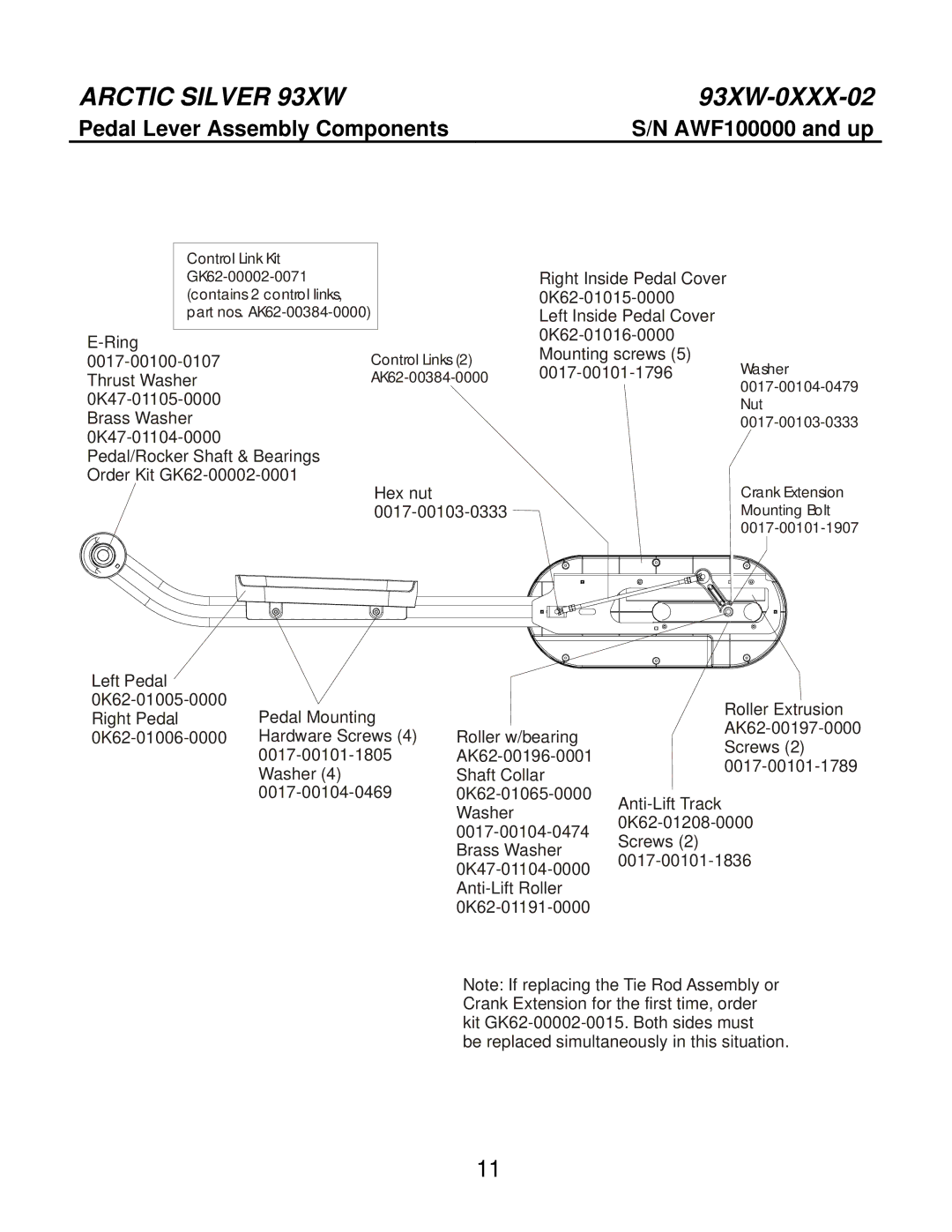 Life Fitness 93XW-0XXX-02 manual Pedal Lever Assembly Components 