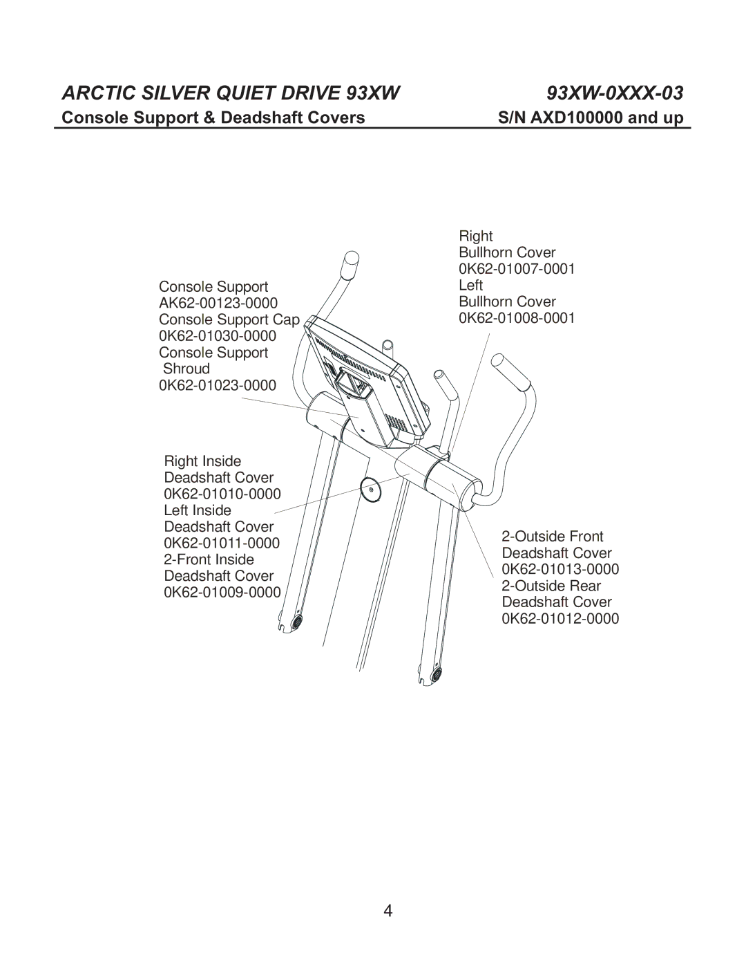 Life Fitness 93XW-0XXX-03 manual Console Support & Deadshaft Covers 