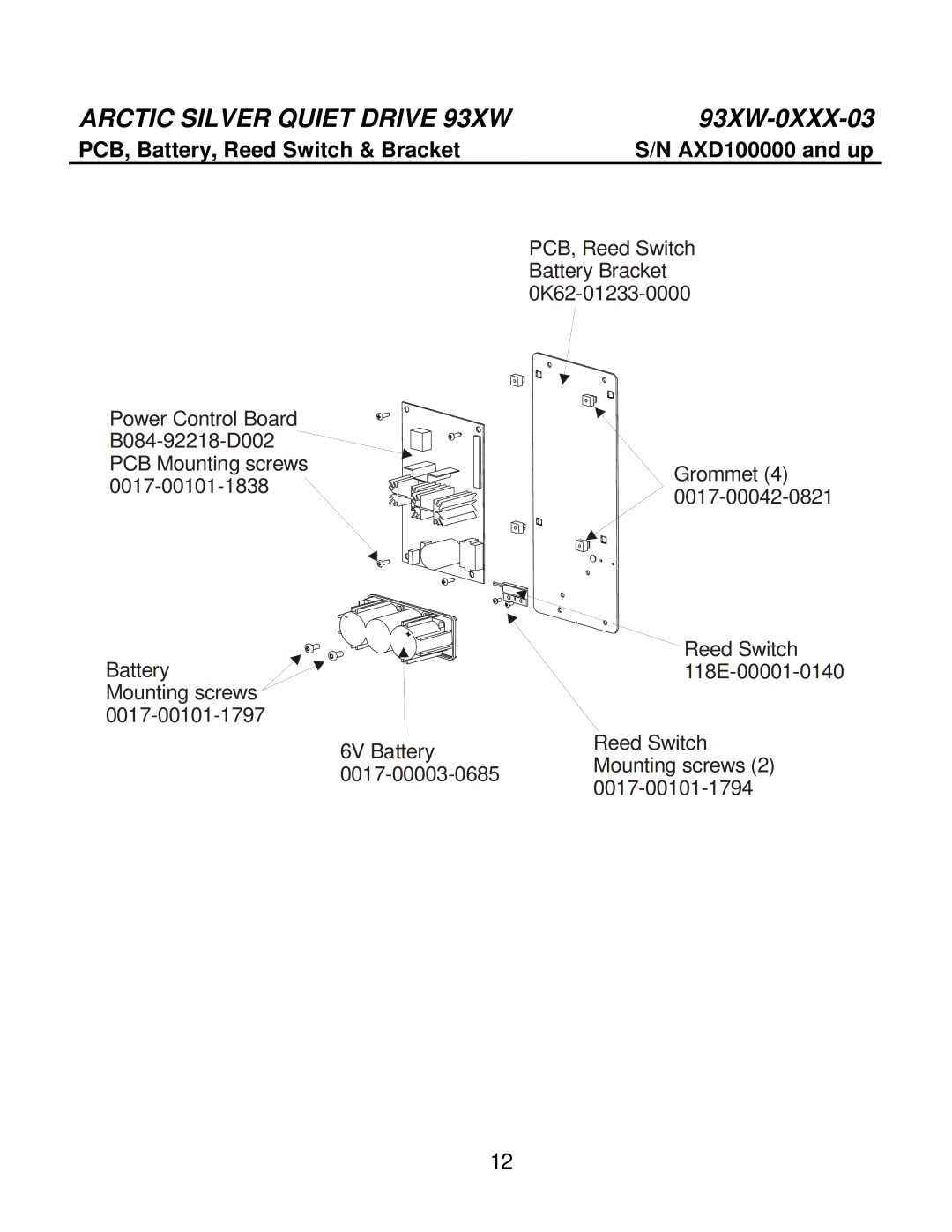 Life Fitness 93XW-0XXX-03 manual PCB, Battery, Reed Switch & Bracket 