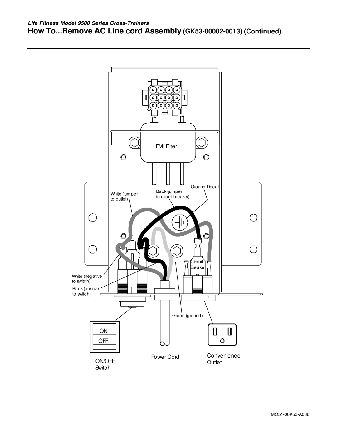 Life Fitness 9500 Series manual EMI Filter, Power Cord Convenience, Outlet, Switch 