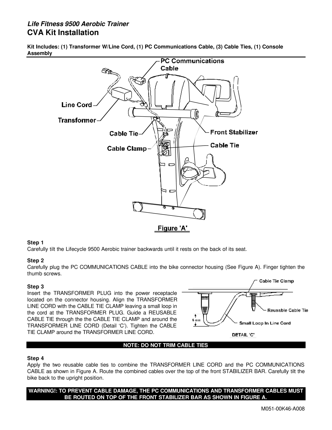 Life Fitness 9500 manual CVA Kit Installation 