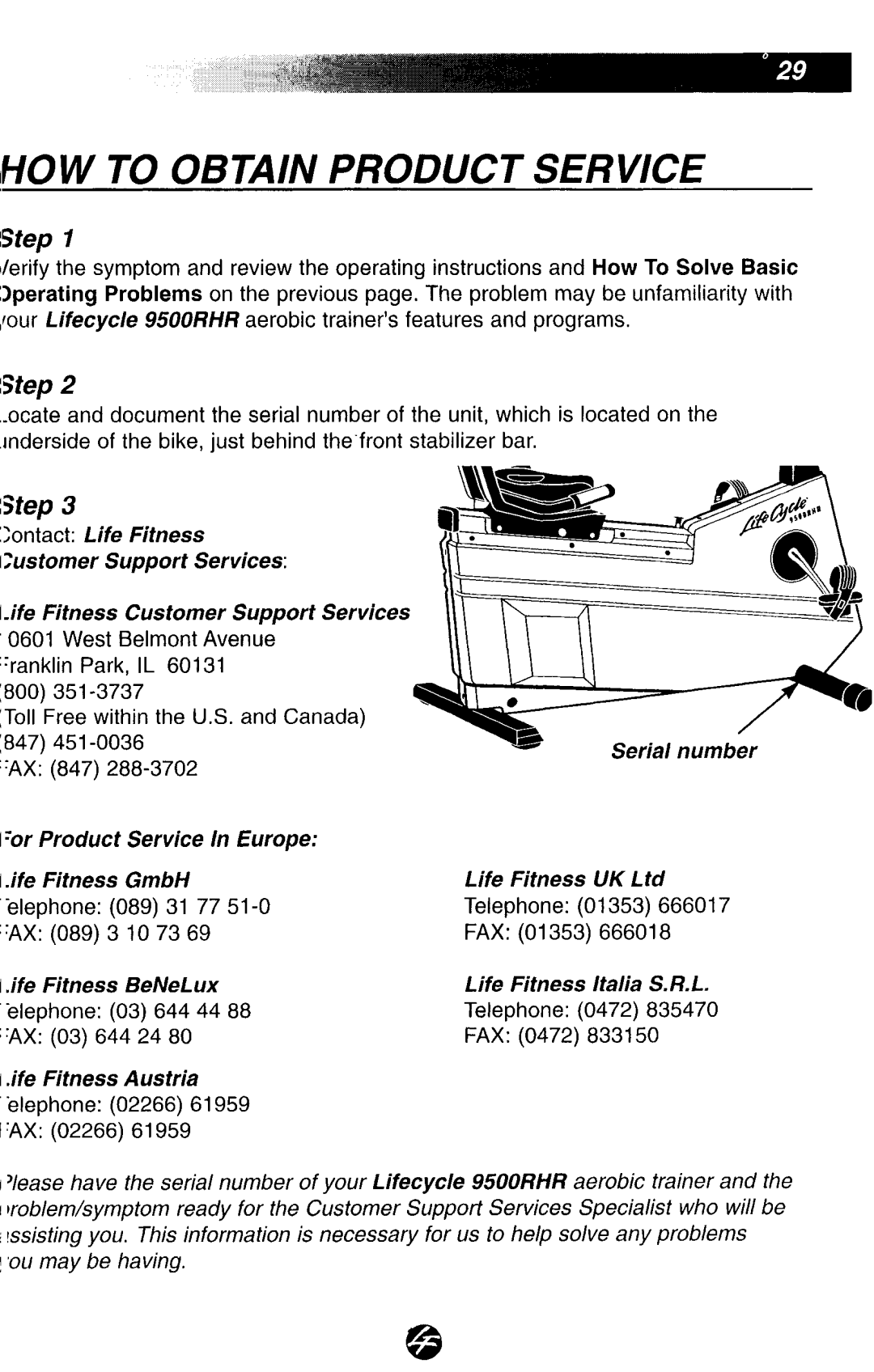 Life Fitness 9500RHR manual 