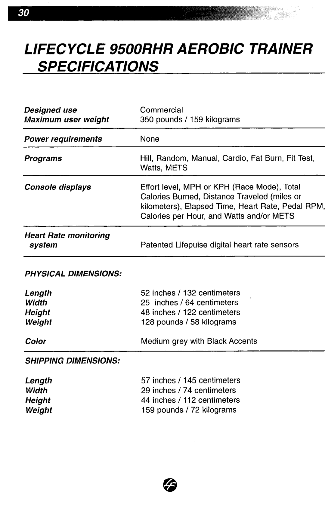 Life Fitness 9500RHR manual 