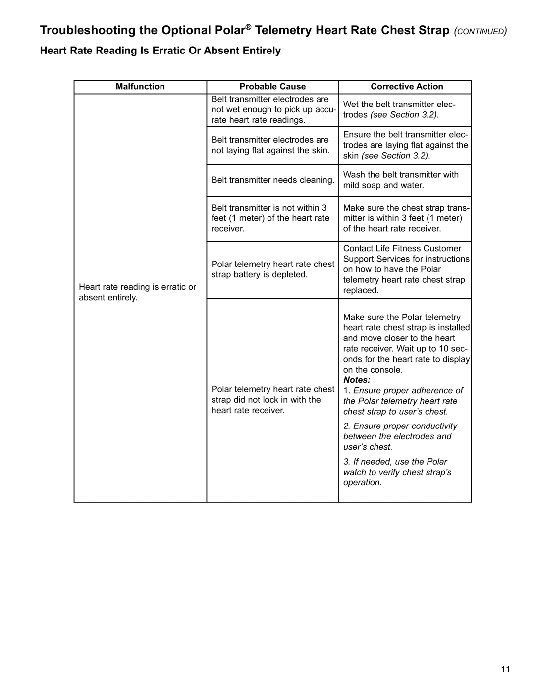 Life Fitness 95C owner manual Heart Rate Reading Is Erratic Or Absent Entirely, Trodes see Section 