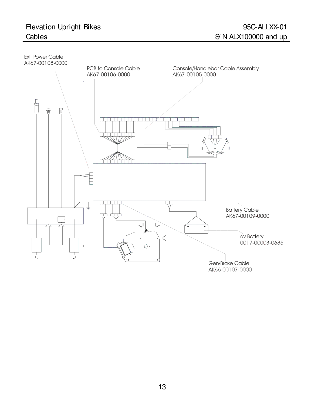 Life Fitness manual Elevation Upright Bikes 95C-ALLXX-01 Cables ALX100000 and up 