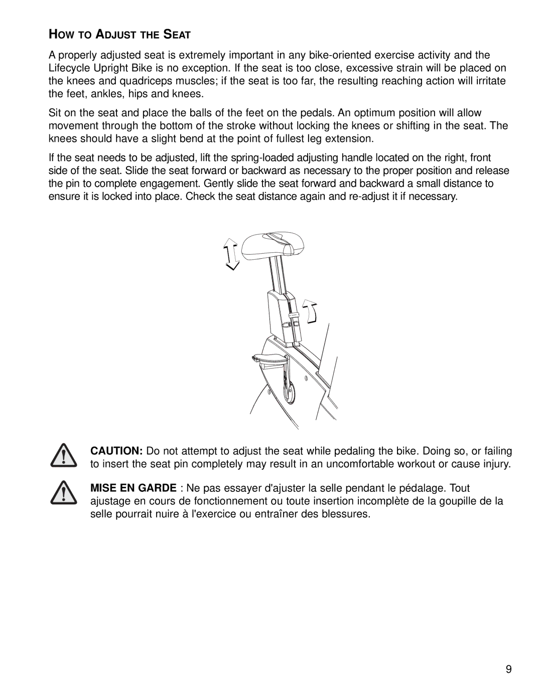 Life Fitness 95CE operation manual HOW to Adjust the Seat 