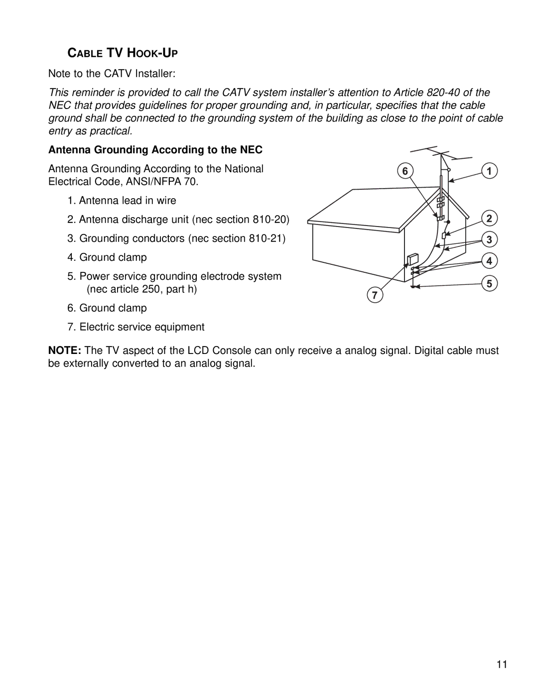 Life Fitness 95CE operation manual Antenna Grounding According to the NEC, Cable TV HOOK-UP 