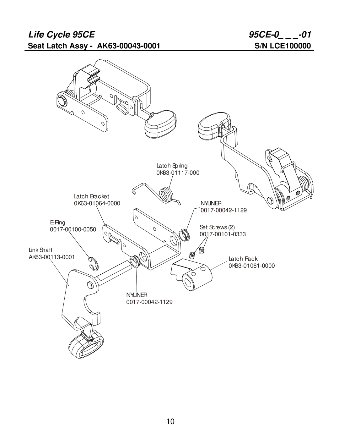 Life Fitness 95CEZ manual Seat Latch Assy AK63-00043-0001 LCE100000 