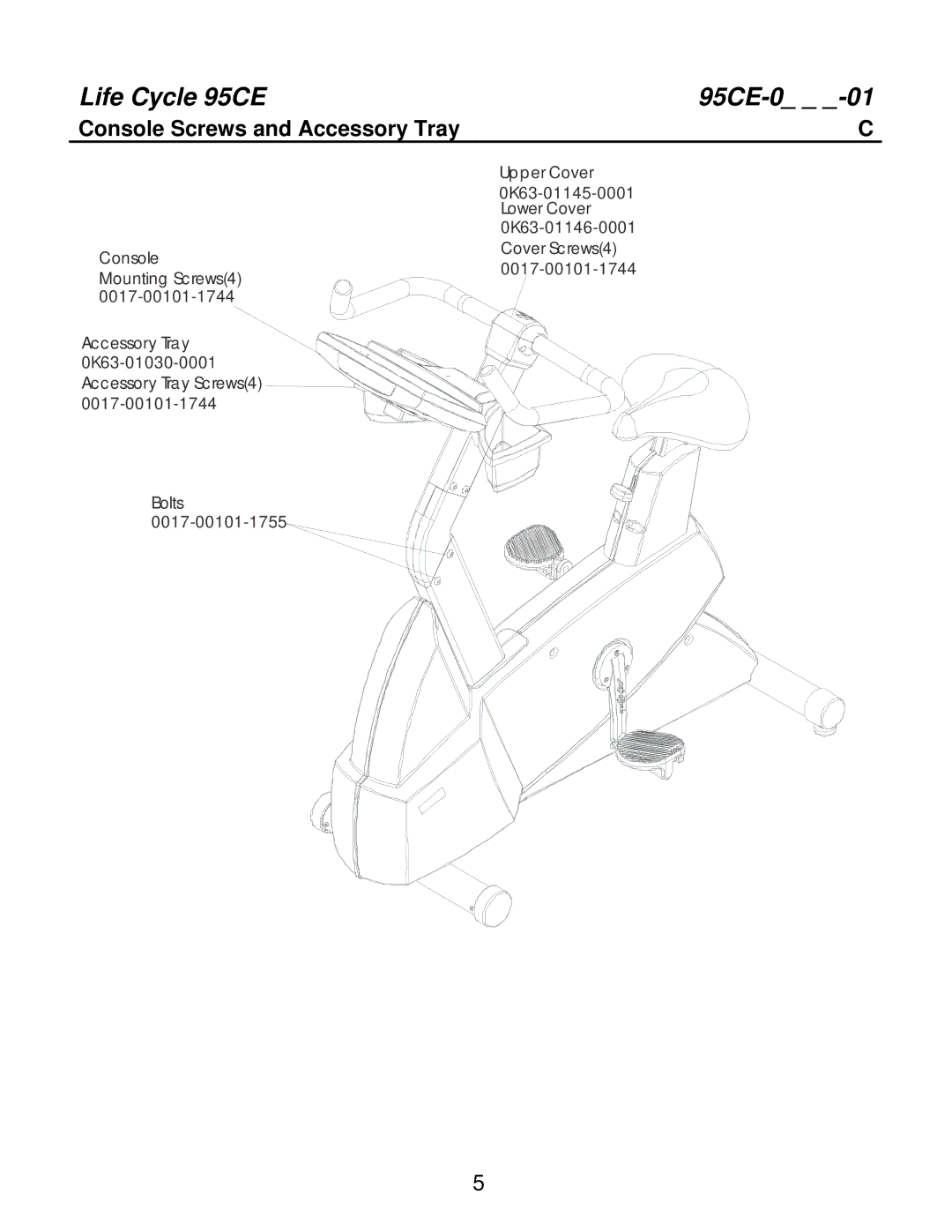 Life Fitness 95CEZ manual Console Screws and Accessory Tray 