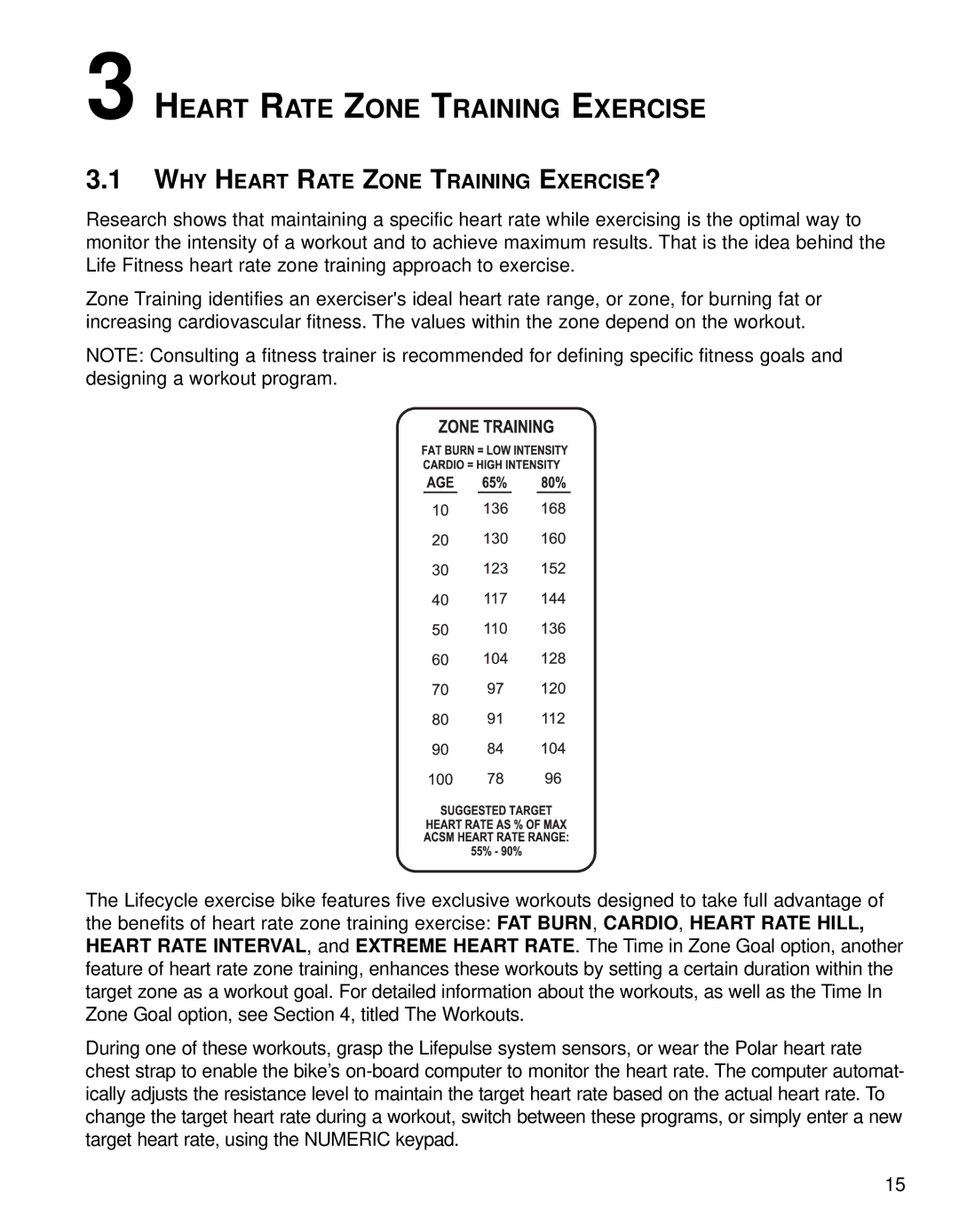 Life Fitness 95CI operation manual Heart Rate Zone Training Exercise, WHY Heart Rate Zone Training EXERCISE? 