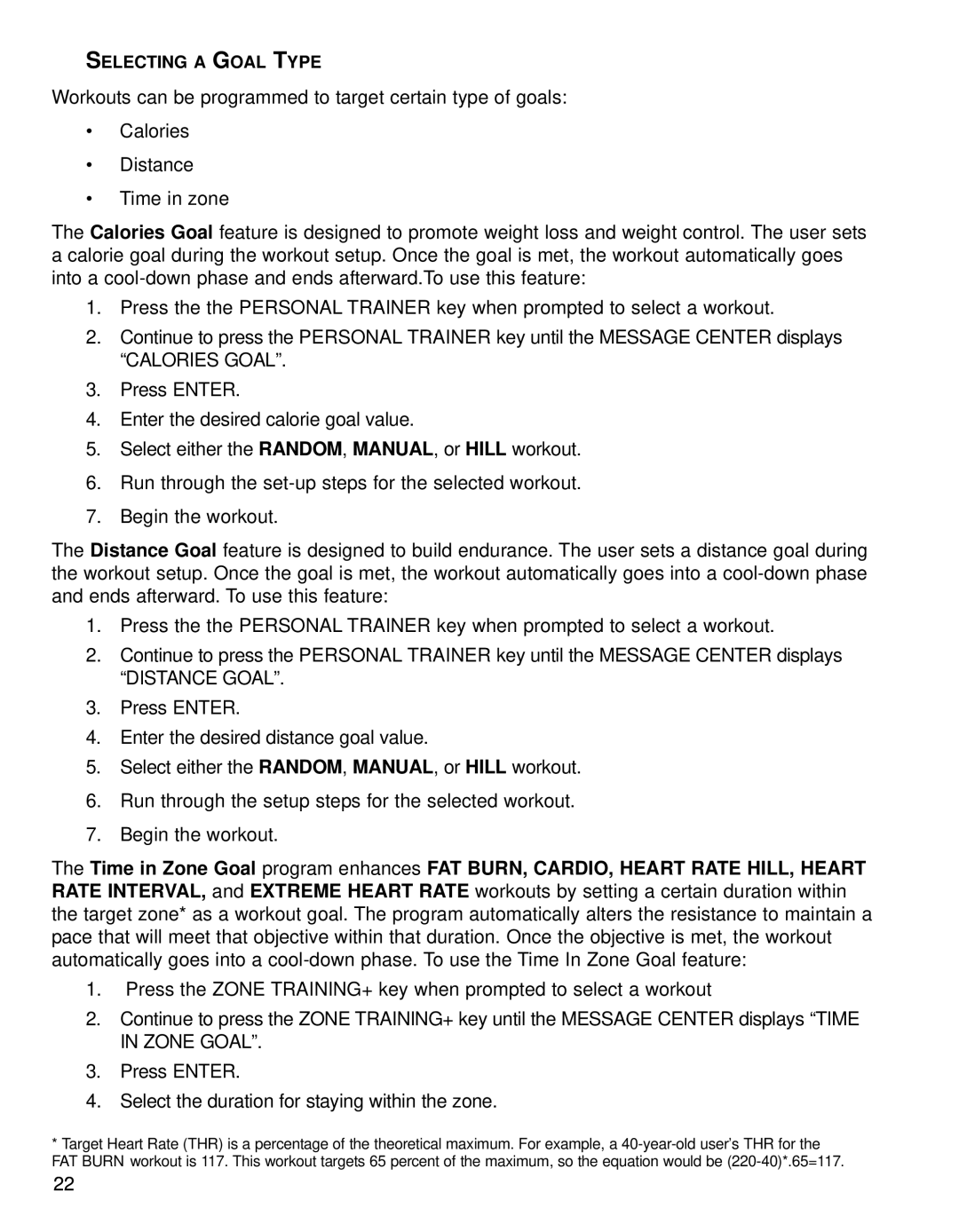 Life Fitness 95CI operation manual Zone Goal, Selecting a Goal Type 