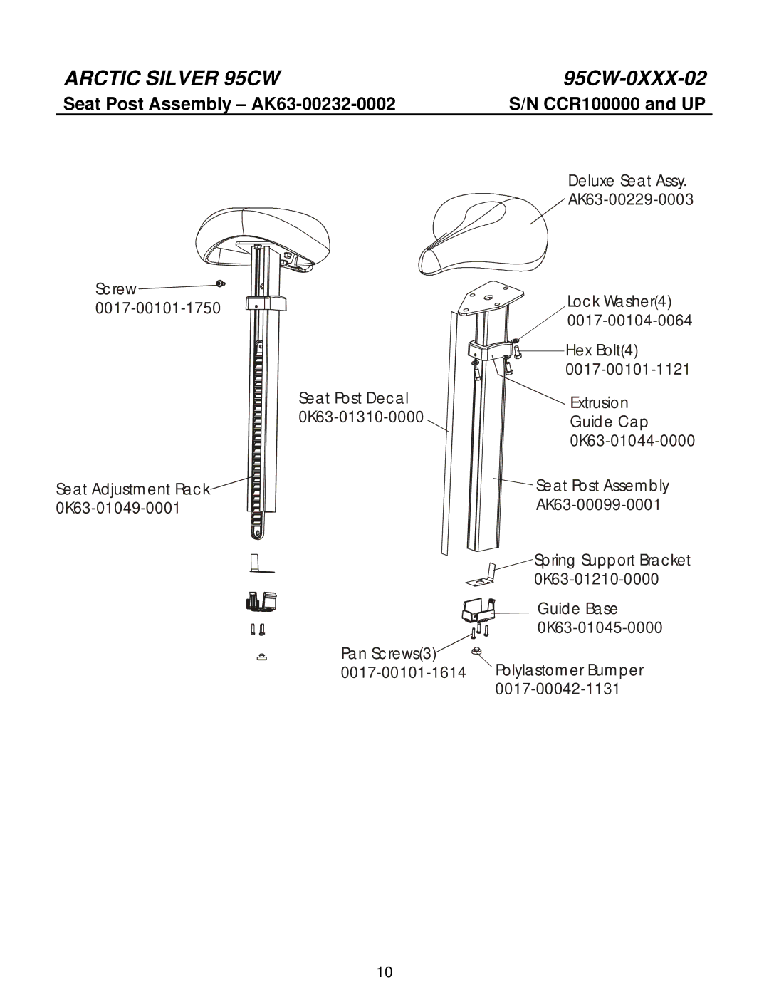 Life Fitness 95CW manual Seat Post Assembly AK63-00232-0002 