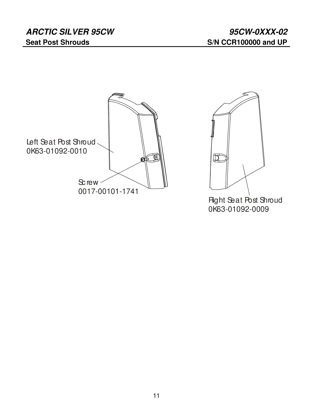 Life Fitness 95CW manual Seat Post Shrouds 