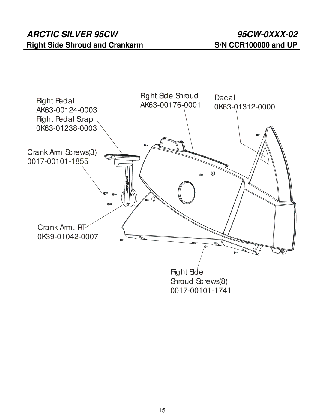 Life Fitness 95CW manual Right Side Shroud and Crankarm 