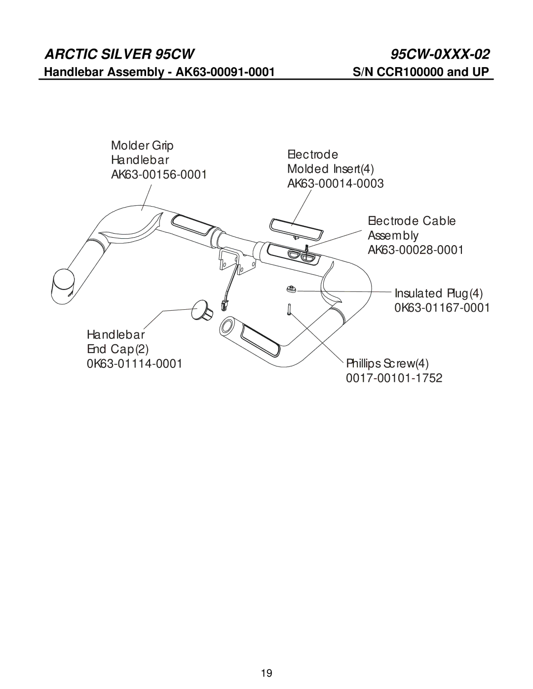 Life Fitness 95CW manual Handlebar Assembly AK63-00091-0001 