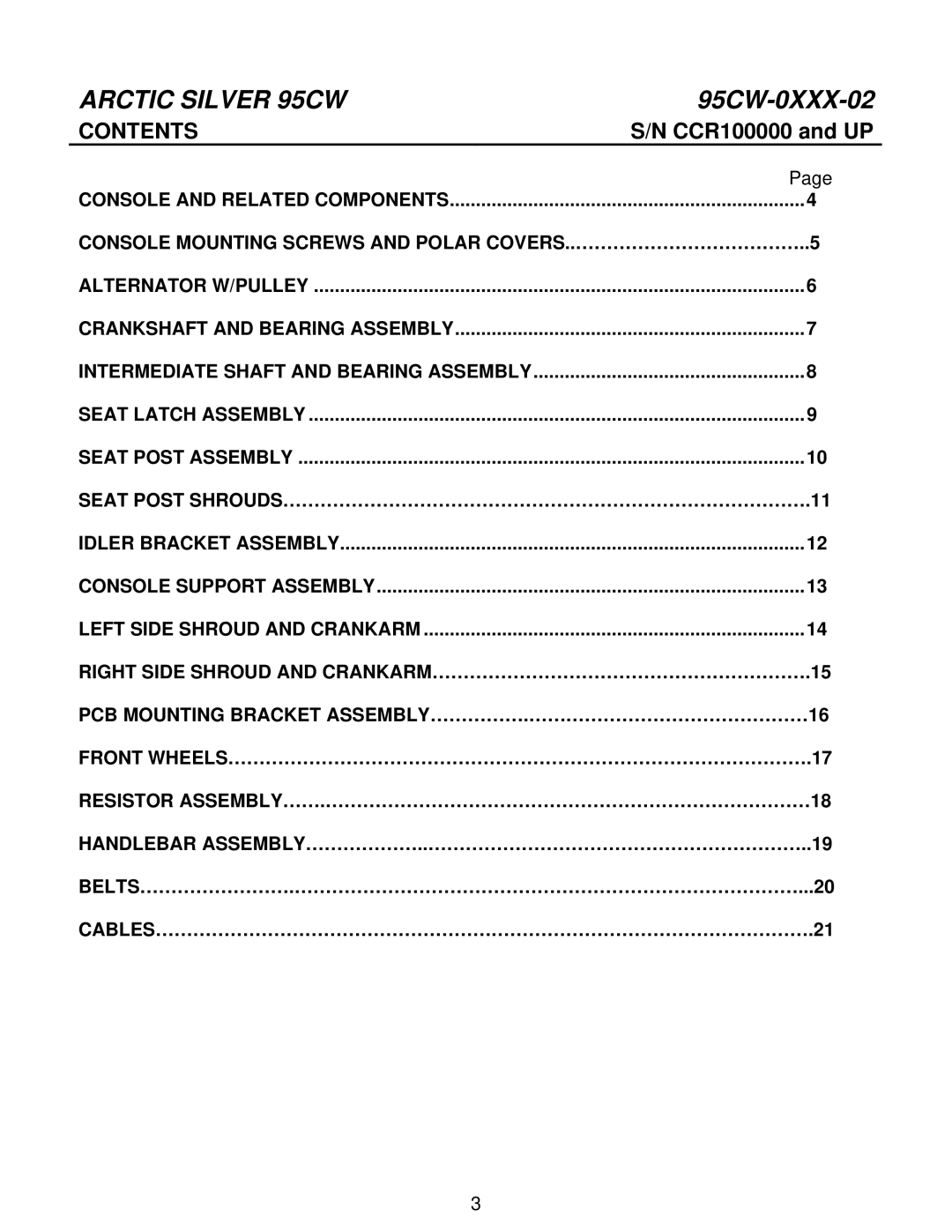 Life Fitness 95CW manual Contents 