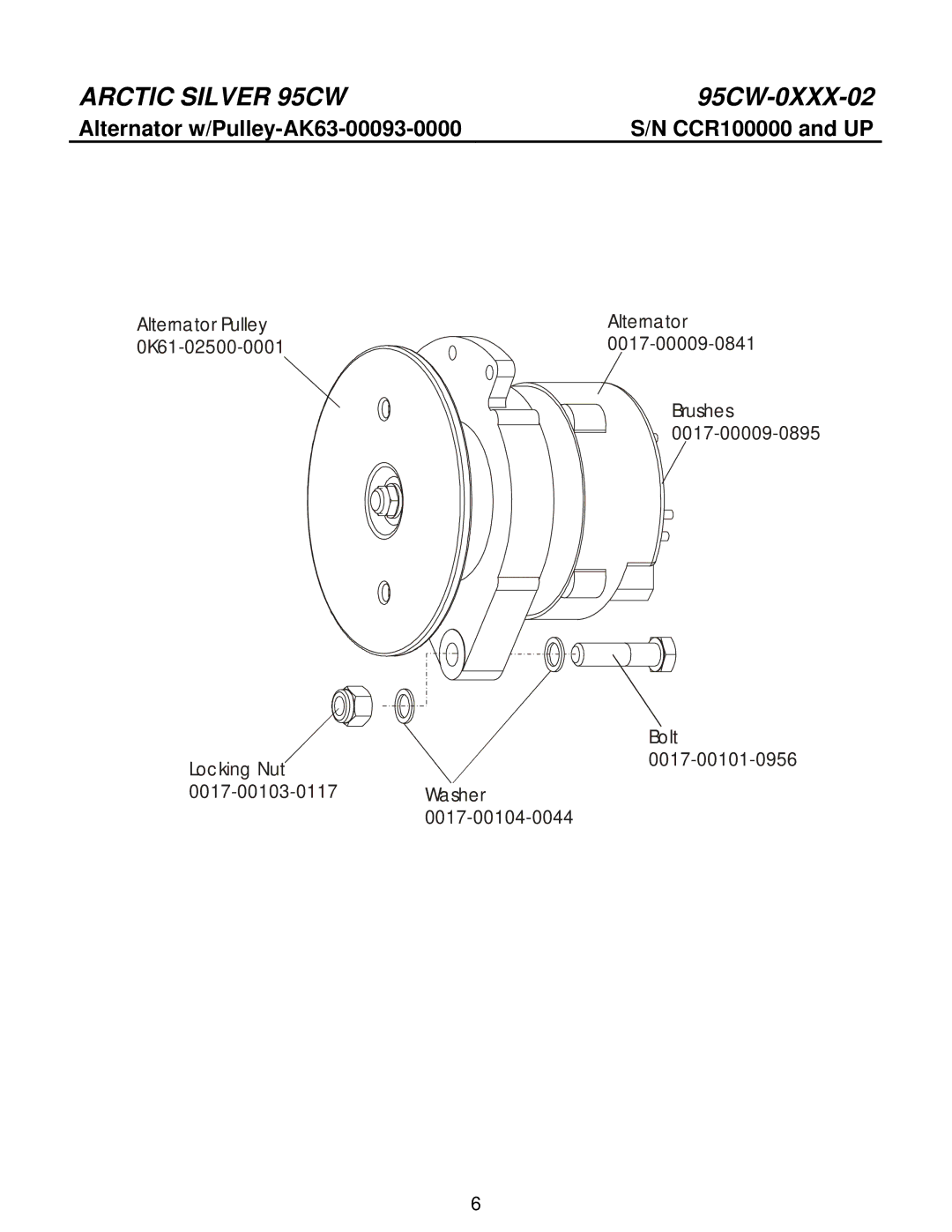 Life Fitness 95CW manual Alternator w/Pulley-AK63-00093-0000 