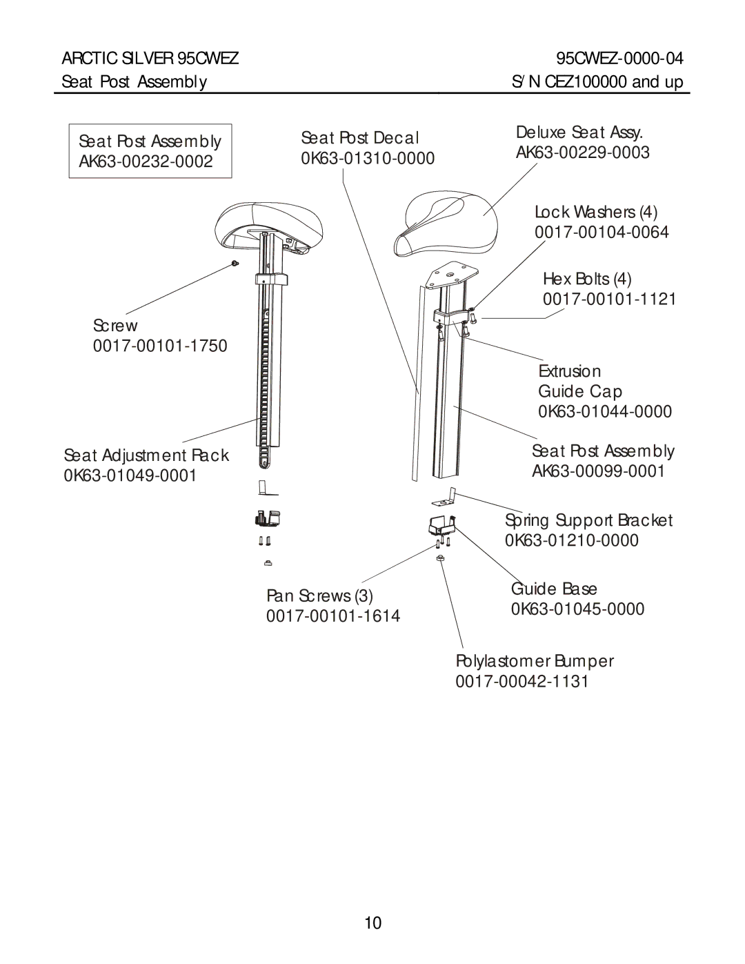 Life Fitness 95CWEZ manual Seat Post Assembly 