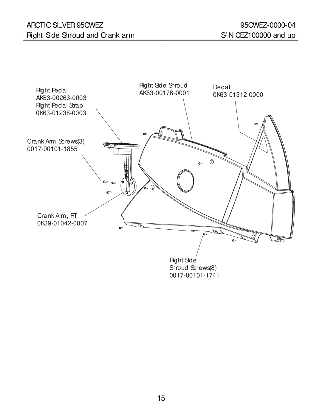 Life Fitness 95CWEZ manual Right Side Shroud and Crank arm 