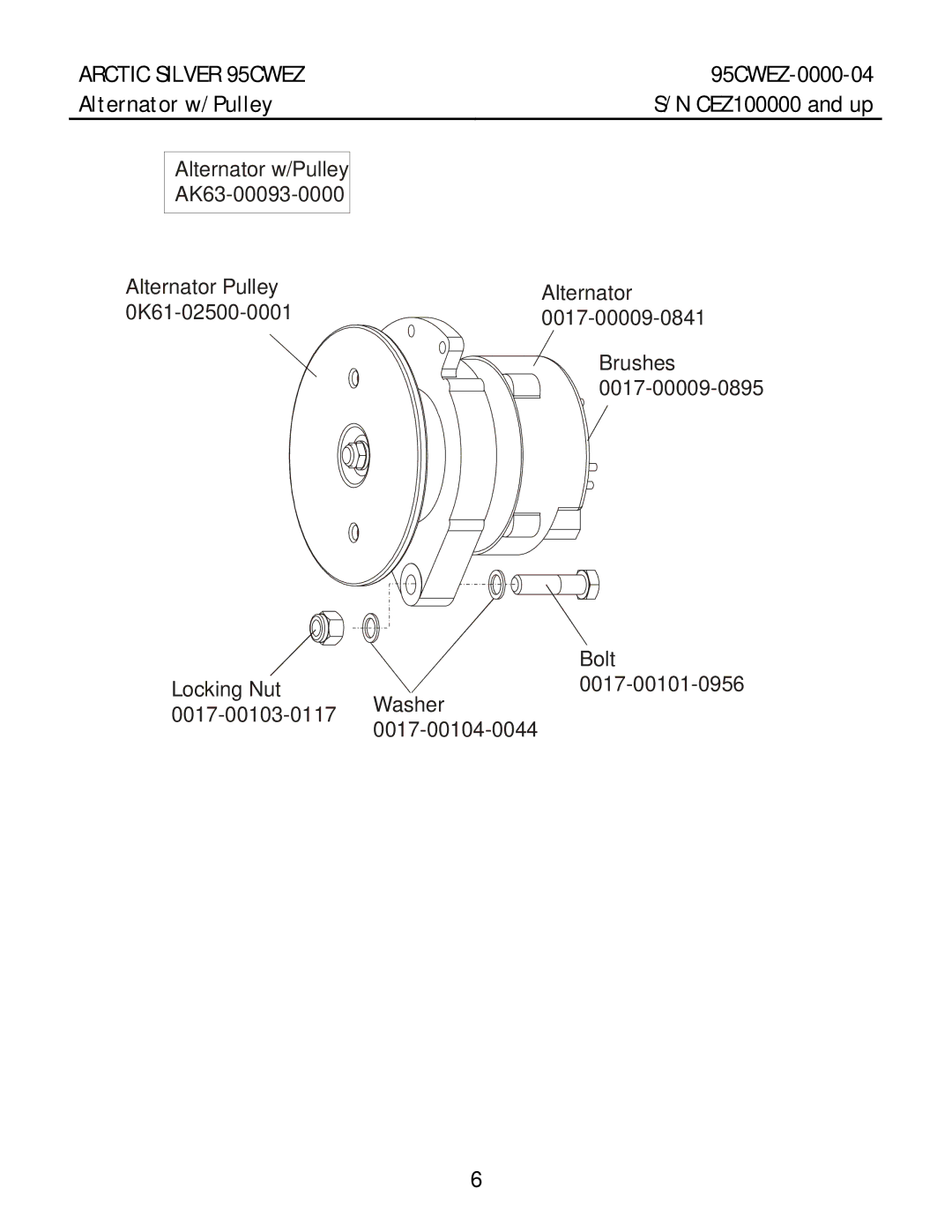 Life Fitness 95CWEZ manual Alternator w/Pulley 