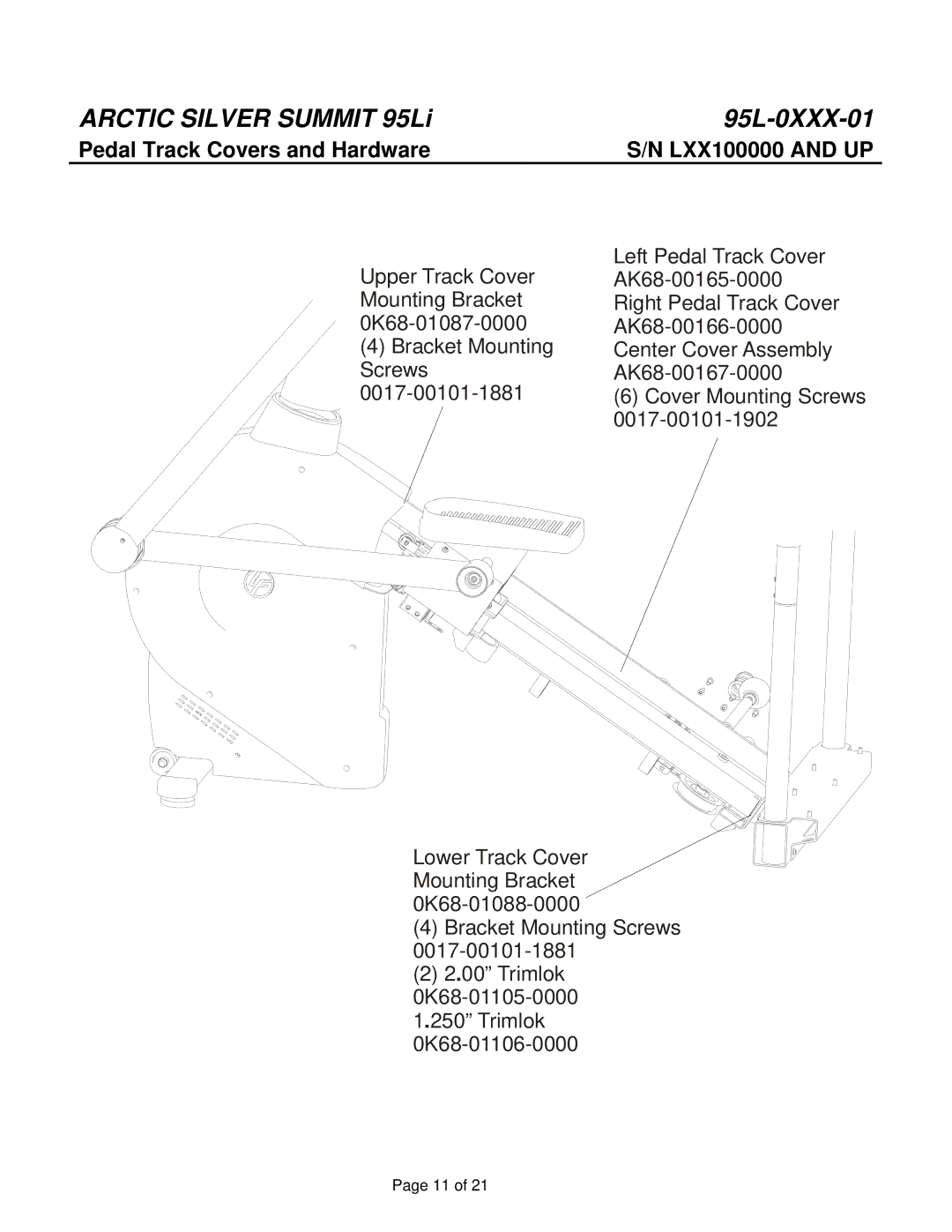 Life Fitness 95L manual Pedal Track Covers and Hardware 