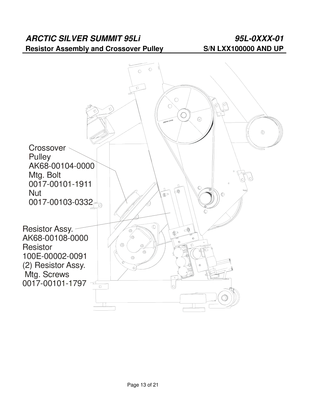 Life Fitness 95L manual 0017-00101-1797, Resistor Assembly and Crossover Pulley 