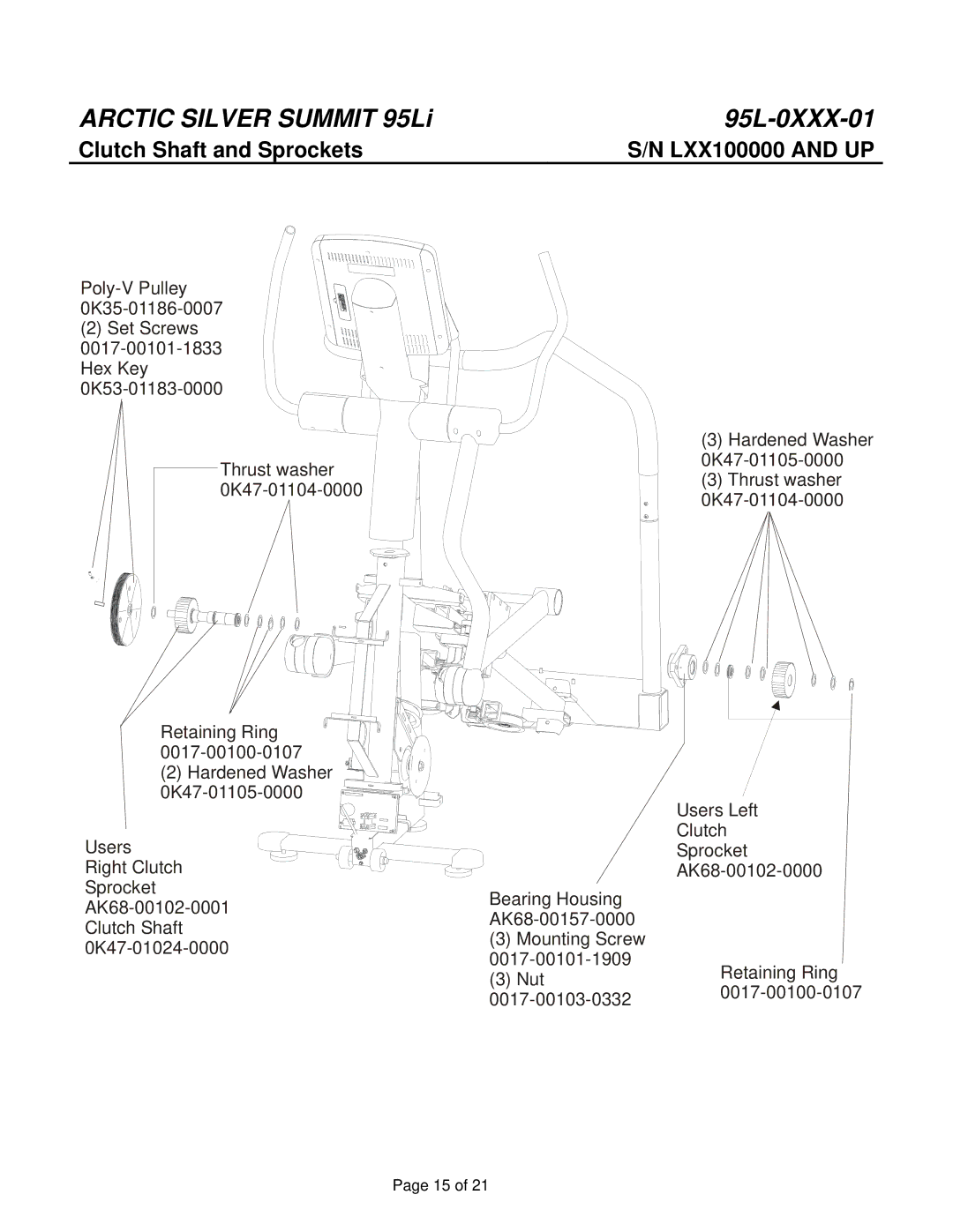 Life Fitness 95L manual Clutch Shaft and Sprockets 