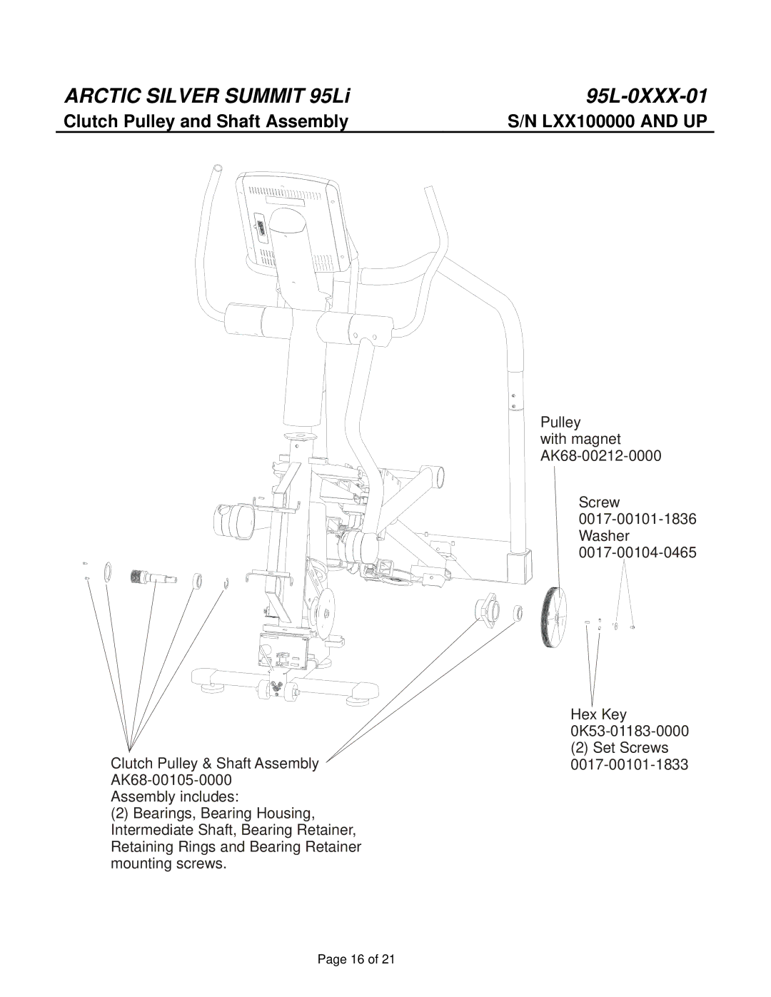 Life Fitness 95L manual Clutch Pulley and Shaft Assembly 