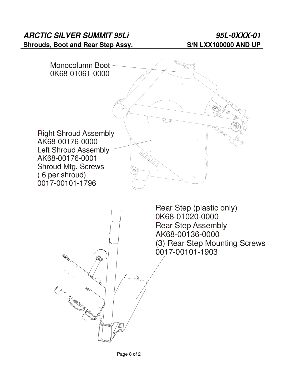 Life Fitness 95L manual Shrouds, Boot and Rear Step Assy 