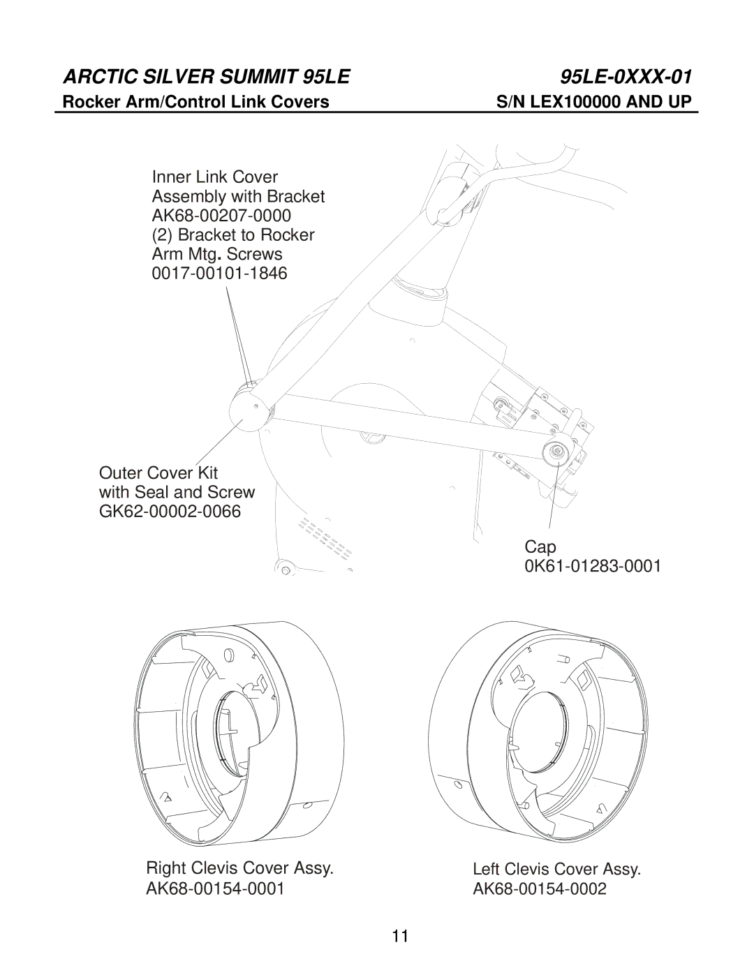 Life Fitness 95LE-0XXX-01 manual Rocker Arm/Control Link Covers LEX100000 and UP 