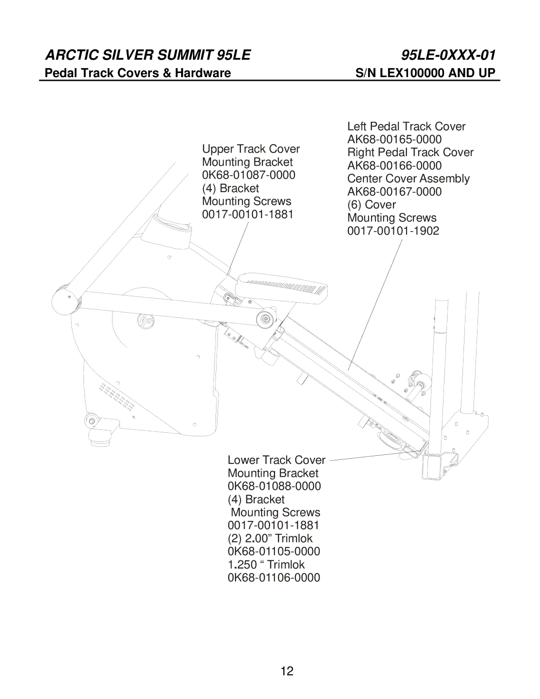 Life Fitness 95LE-0XXX-01 manual Pedal Track Covers & Hardware 