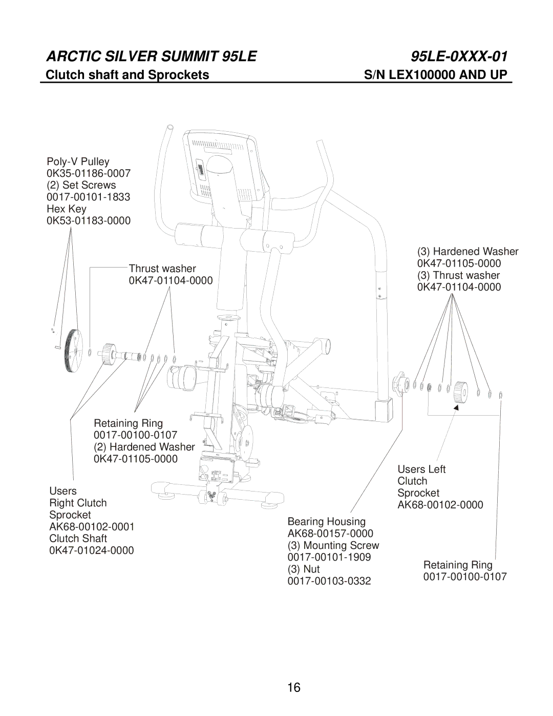 Life Fitness 95LE-0XXX-01 manual Clutch shaft and Sprockets 