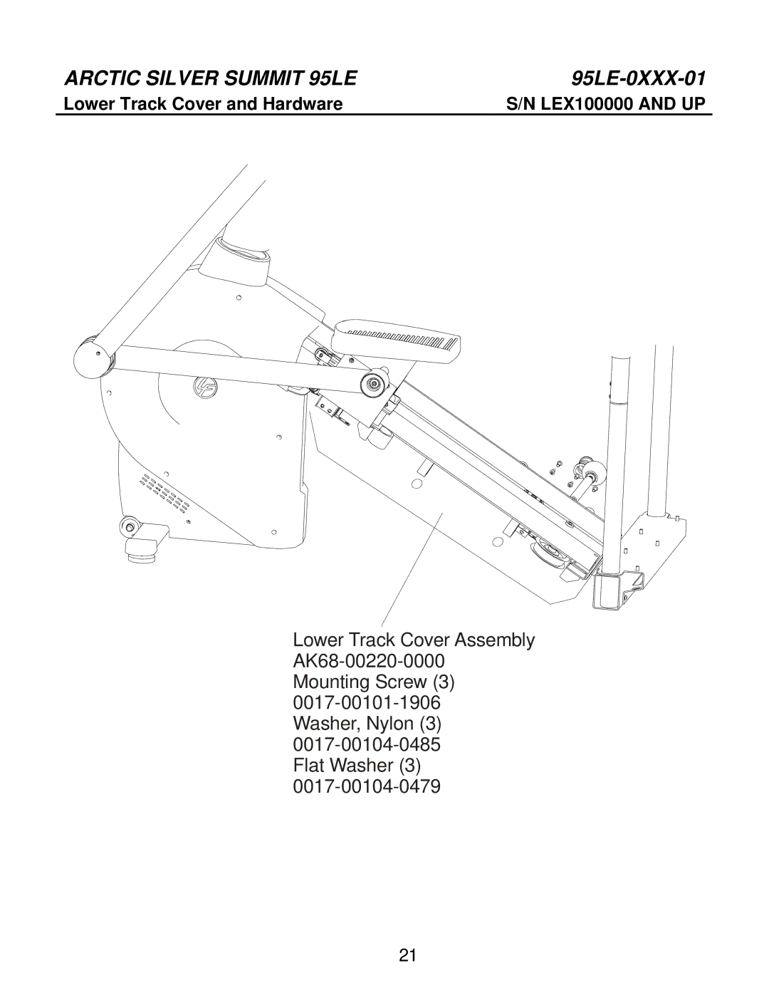 Life Fitness 95LE-0XXX-01 manual Lower Track Cover and Hardware LEX100000 and UP 