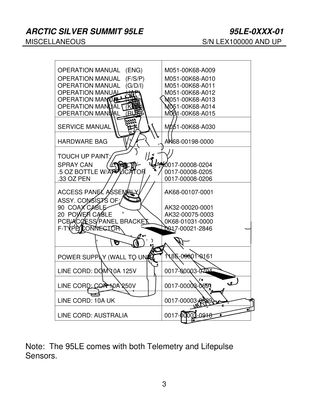 Life Fitness 95LE-0XXX-01 manual Arctic Silver Summit 95LE, LEX100000 and UP 