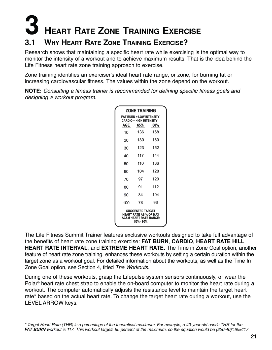 Life Fitness 95Le operation manual Heart Rate Zone Training Exercise, WHY Heart Rate Zone Training EXERCISE? 