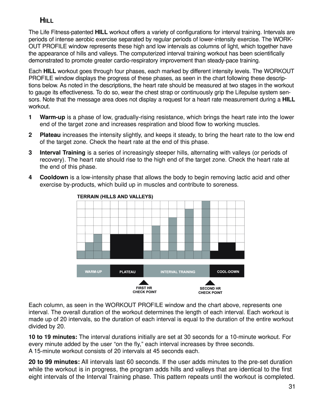 Life Fitness 95Le operation manual A 15-minute workout consists of 20 intervals at 45 seconds each 