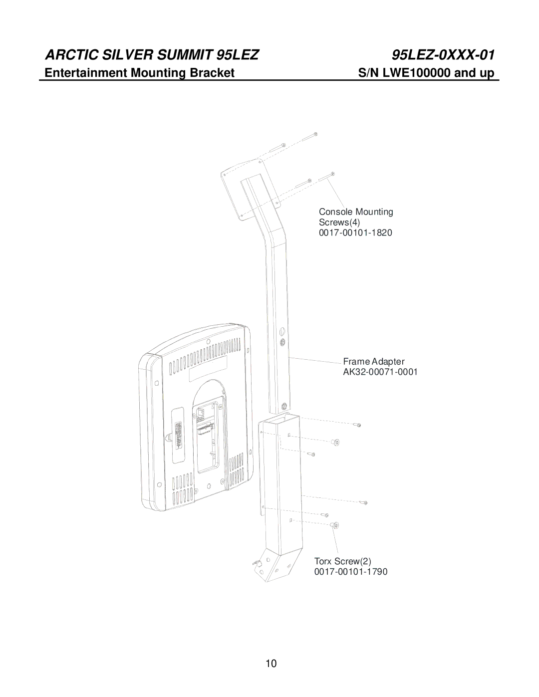 Life Fitness 95LEZ-0XXX-01 manual Entertainment Mounting Bracket 