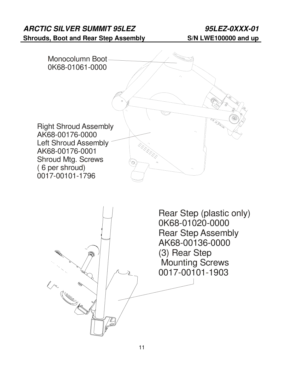 Life Fitness 95LEZ-0XXX-01 manual Shrouds, Boot and Rear Step Assembly 