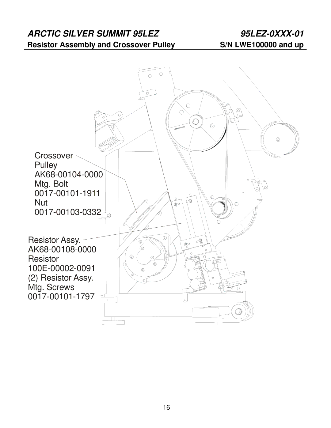 Life Fitness 95LEZ-0XXX-01 manual Resistor Assembly and Crossover Pulley 