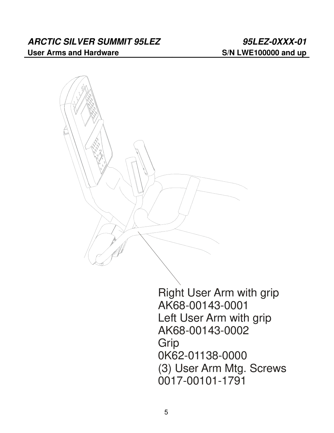 Life Fitness 95LEZ-0XXX-01 manual User Arms and Hardware 