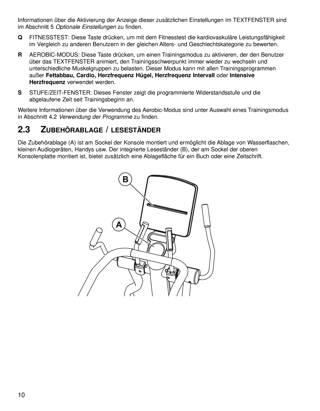 Life Fitness 95LI manual Zubehörablage / Leseständer 