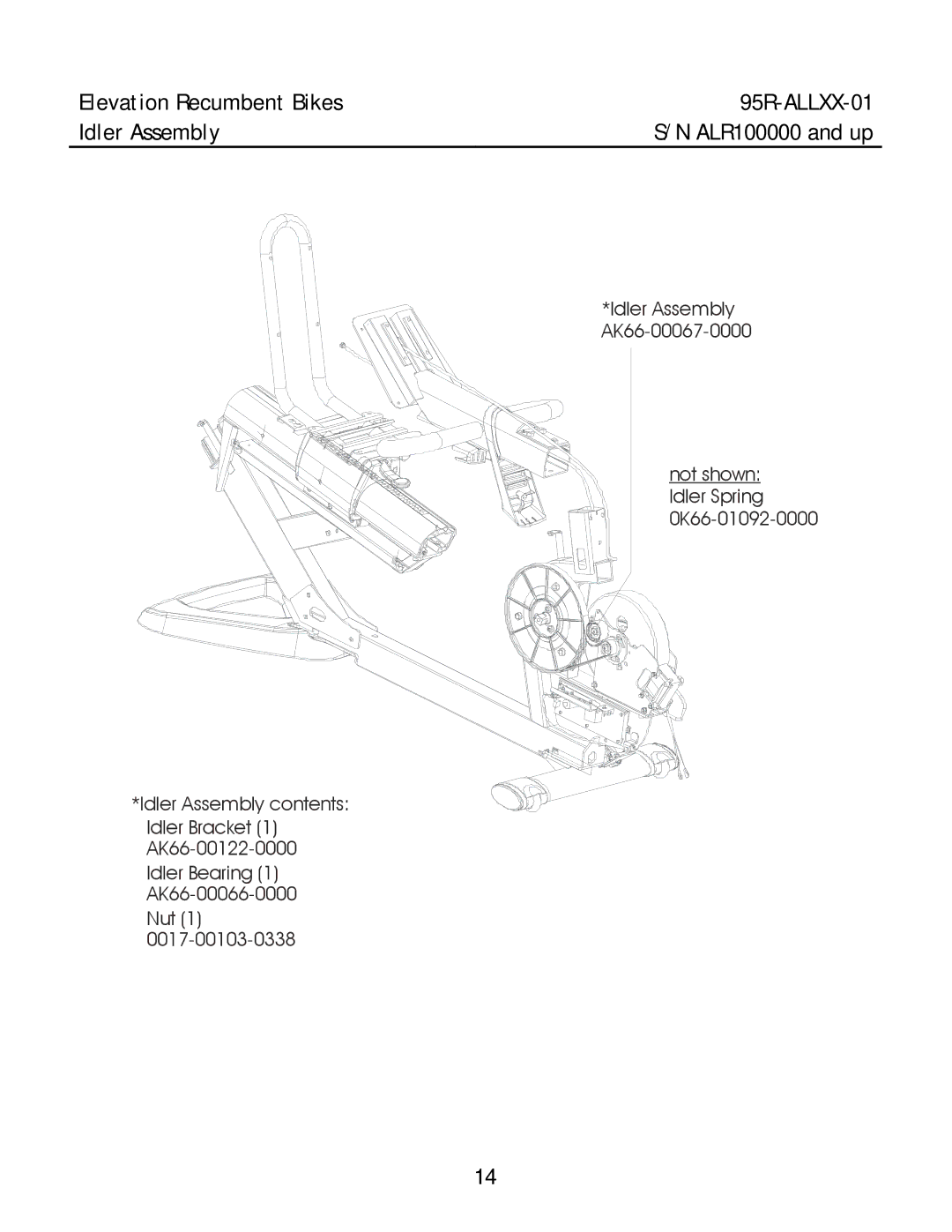 Life Fitness manual Elevation Recumbent Bikes 95R-ALLXX-01 Idler Assembly 