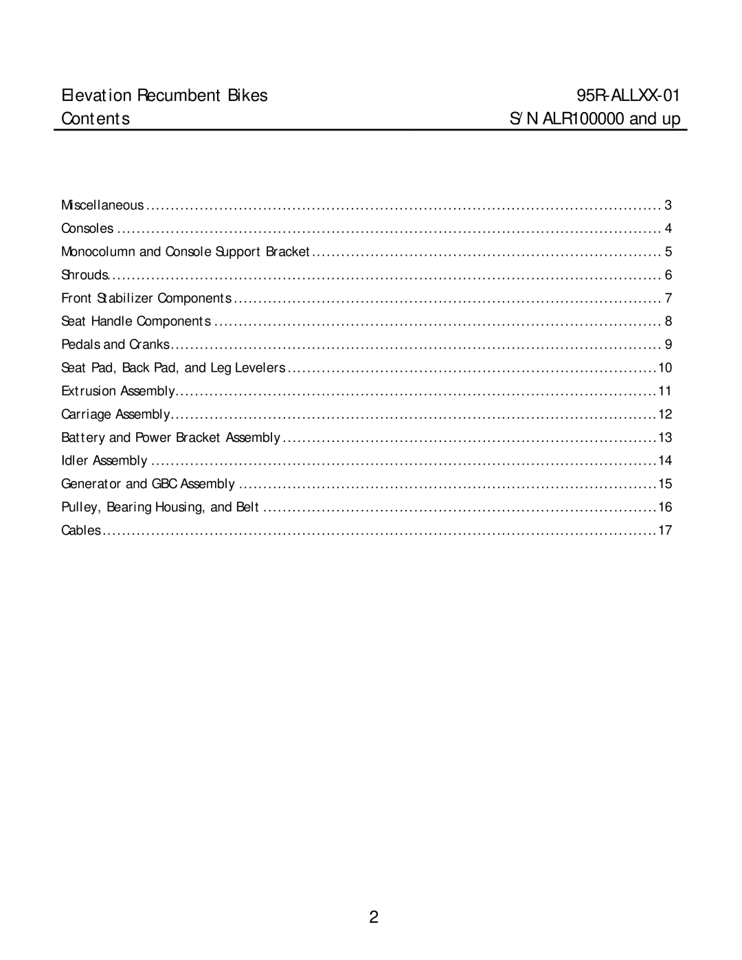 Life Fitness manual Elevation Recumbent Bikes 95R-ALLXX-01 Contents 