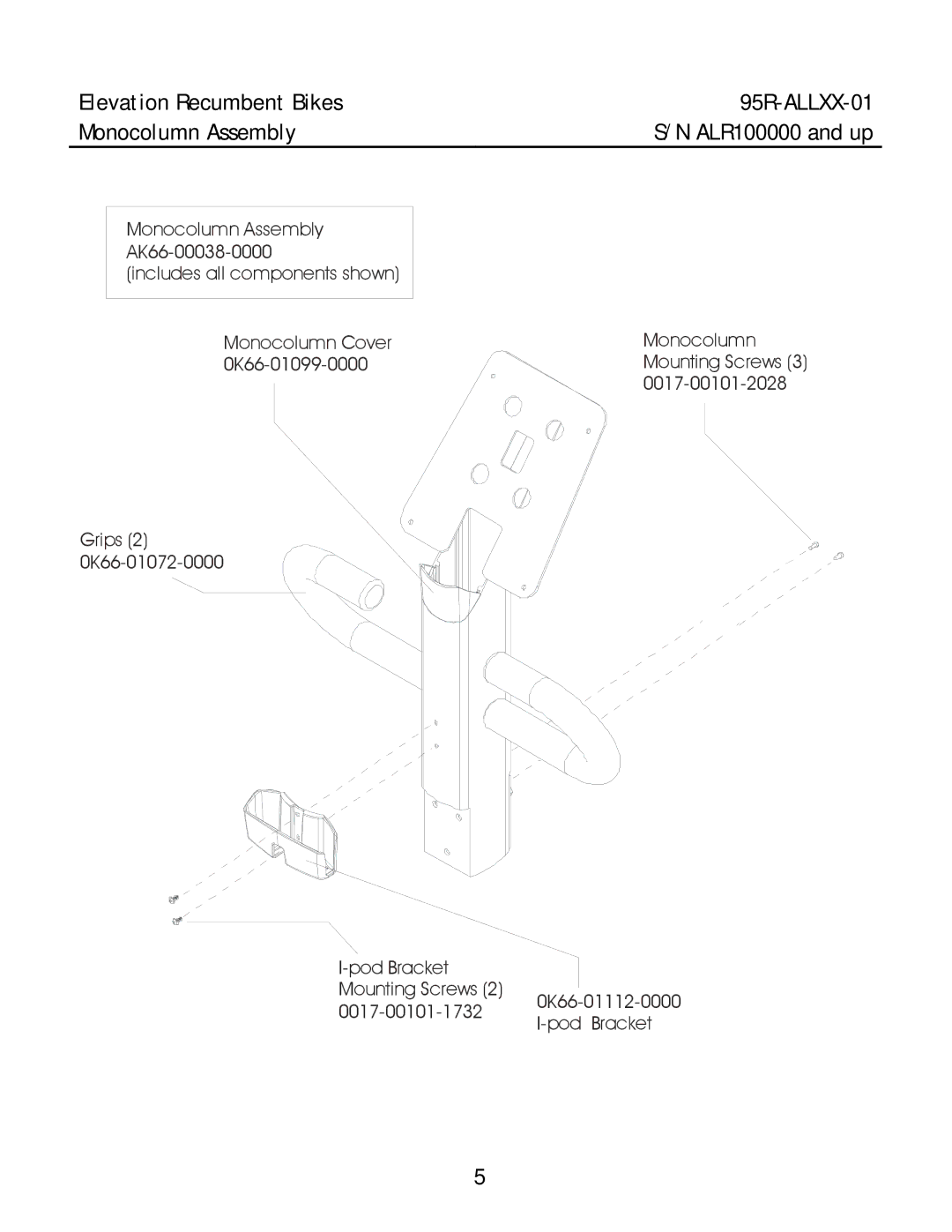 Life Fitness manual Elevation Recumbent Bikes 95R-ALLXX-01 Monocolumn Assembly 