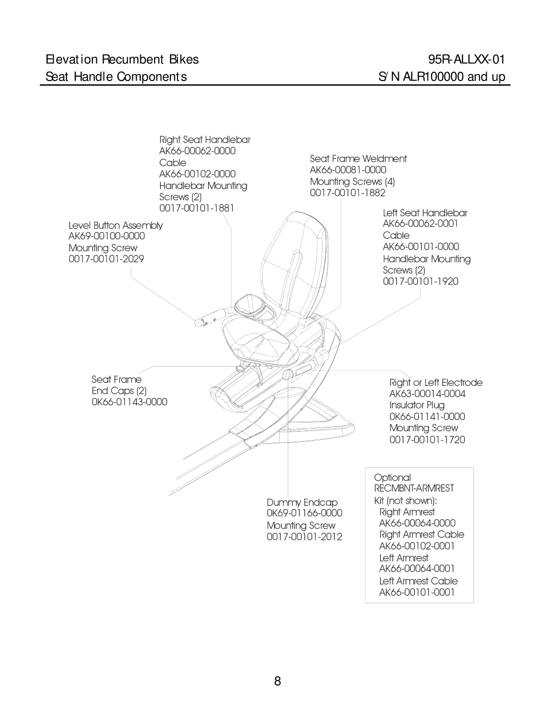 Life Fitness 95R-ALLXX-01 manual Recmbnt-Armrest 