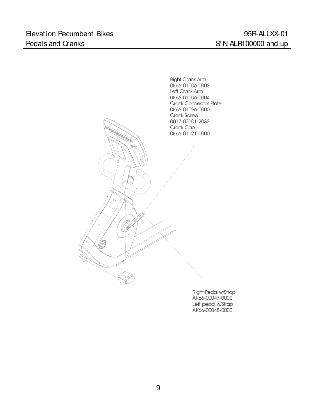 Life Fitness manual Elevation Recumbent Bikes 95R-ALLXX-01 Pedals and Cranks 