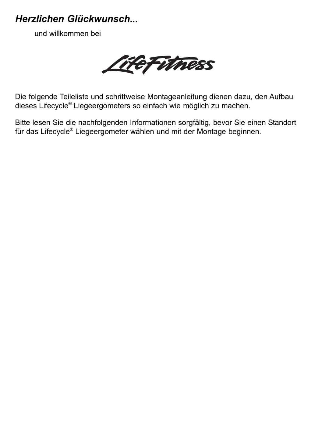 Life Fitness 95R manual Herzlichen Glückwunsch 