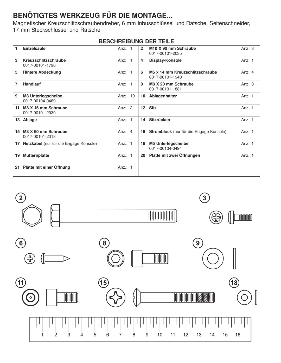 Life Fitness 95R manual Benötigtes Werkzeug FÜR DIE Montage 