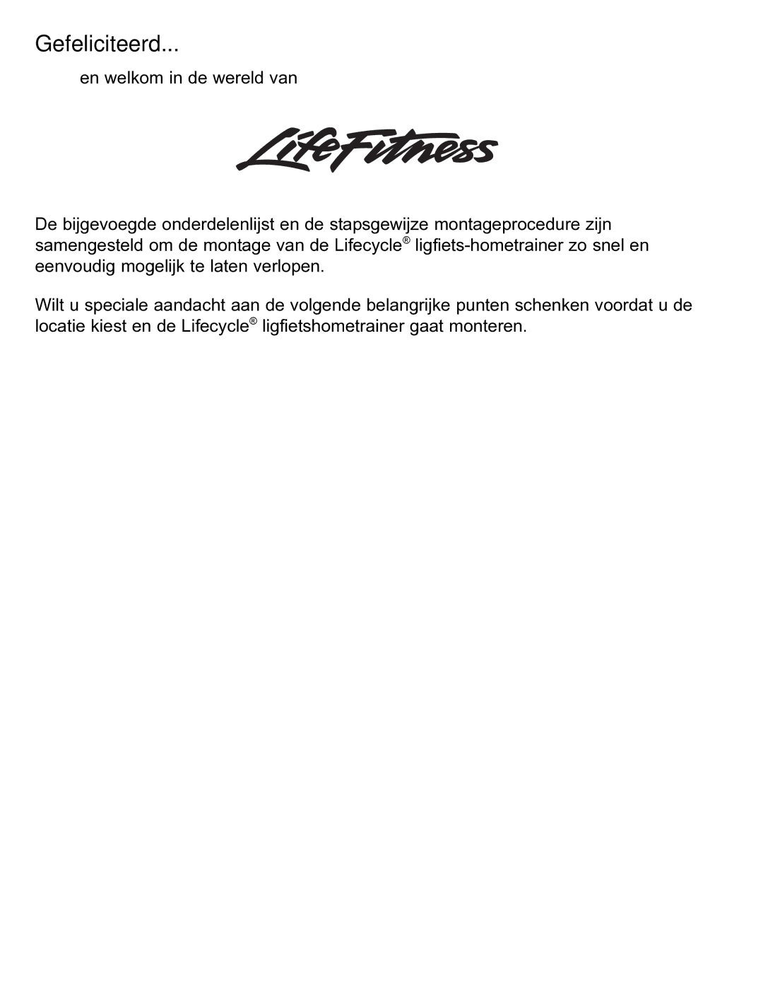 Life Fitness 95R manual Gefeliciteerd 